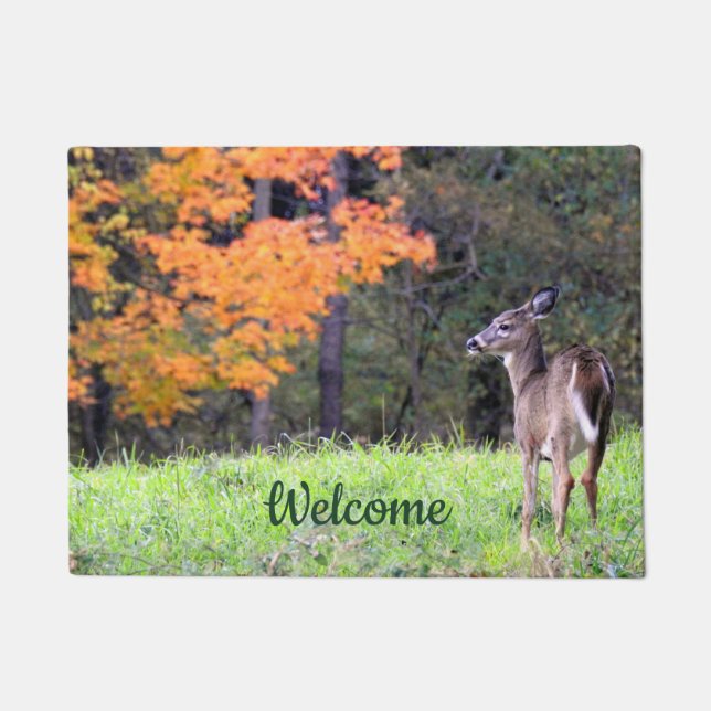 Willkommen Hirsch im Herbst Fußmatte (Vorderseite)