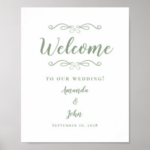 Willkommen Hochzeit Elegante Kalligrafie Salbeigrü Poster
