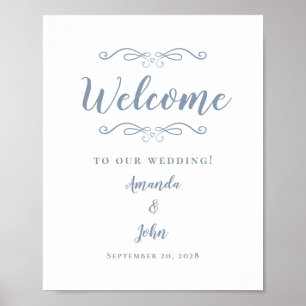 Willkommen Hochzeit Elegante Kalligrafie Staubblau Poster