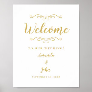 Willkommen Hochzeit Elegante Kalligraphie Gold & W Poster