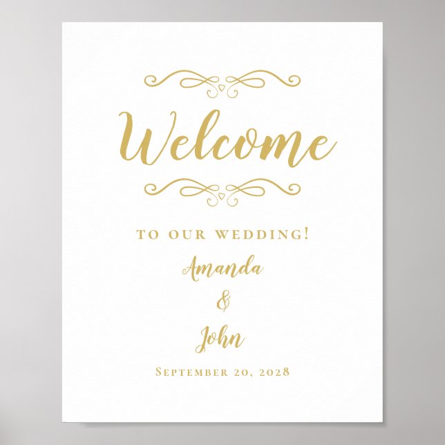 Willkommen Hochzeit Elegante Kalligraphie Gold & W Poster (Vorne)