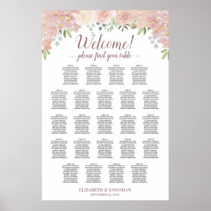 Willkommen Hochzeit Sitzplan Tisch 23 Rosen Rosa Poster
