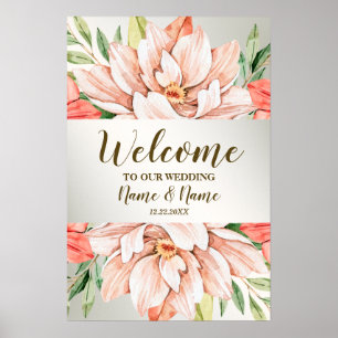 Willkommen Hochzeitsfeier Pfirsich Orange Blumen B Poster