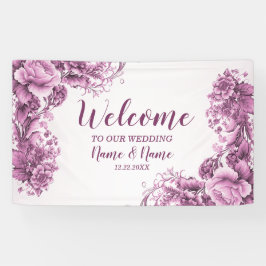 Willkommen Hochzeitsfeier Rosa Blume Elegante Mode Banner