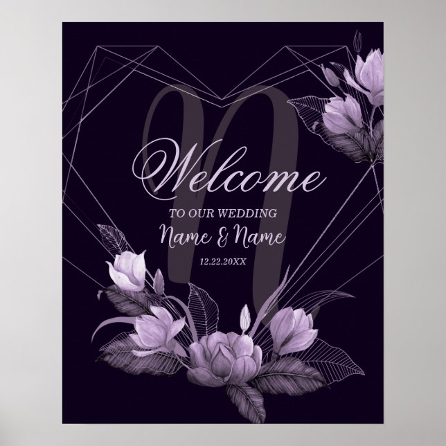 Willkommen Hochzeitsgesellschaft Lila Blumen Viole Poster (Vorne)