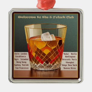 Willkommen im 5 Uhr Club Mid Century Design Ornament Aus Metall