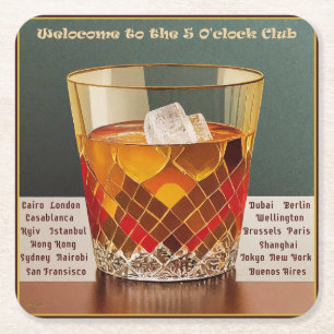 Willkommen im 5 Uhr Club Mid Century Design Rechteckiger Pappuntersetzer