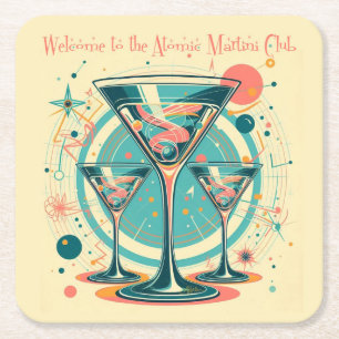 Willkommen im Atomic Martini Club Triple Play Rechteckiger Pappuntersetzer