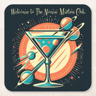 Willkommen im Atomic Martini Club Weltraumzeitalte Rechteckiger Pappuntersetzer
