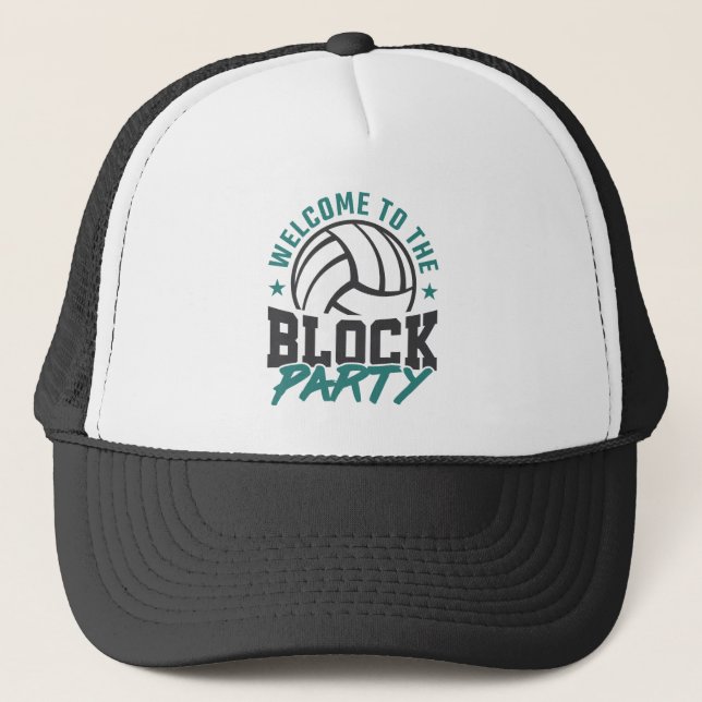 Willkommen im Block Party Volleyball Mittelblock Truckerkappe (Vorderseite)