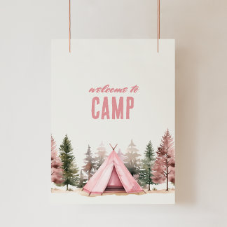 Willkommen im Camp Pink Zelt Camping Poster
