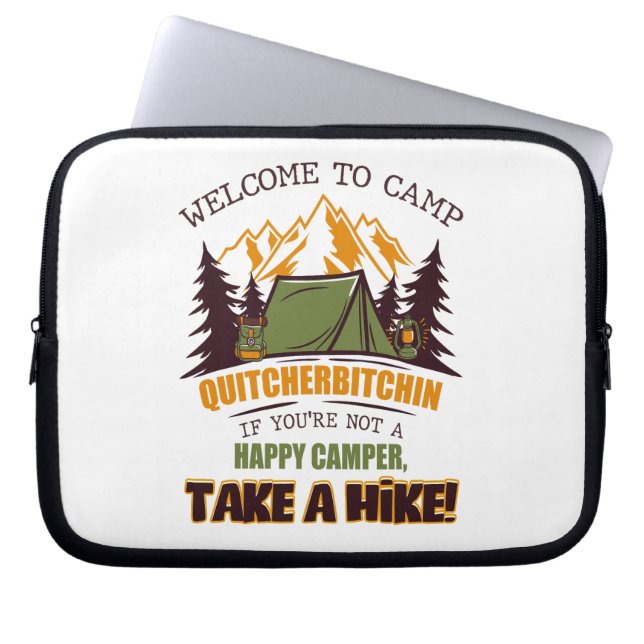 Willkommen im Camp Quitcherbitchin Happy Camper Laptopschutzhülle (Vorderseite)