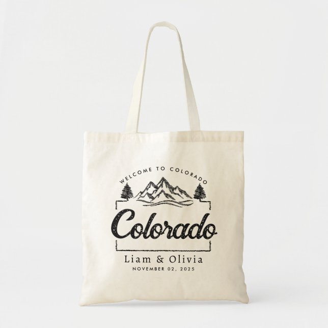 Willkommen im Colorado Wedding Minimalistisch Moun Tragetasche (Vorne)
