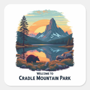 Willkommen im Cradle Mountain National in Australi Quadratischer Aufkleber