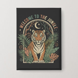 Willkommen im Dschungel Vintage Tiger Retro Boho Button