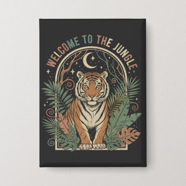 Willkommen im Dschungel Vintage Tiger Retro Boho Button (Vorderseite)