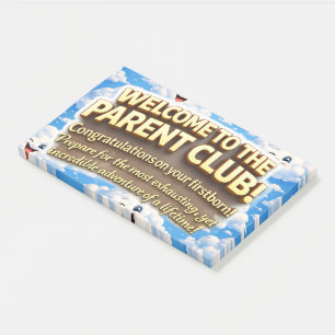 Willkommen im Elternclub, herzlichen Glückwunsch e Post-it Klebezettel