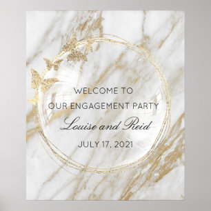 Willkommen im goldenen Rahmen der Hochzeitsengagem Poster