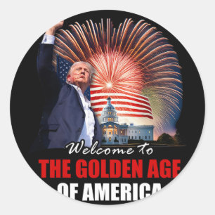 Willkommen im goldenen Zeitalter Amerikas Trump In Runder Aufkleber