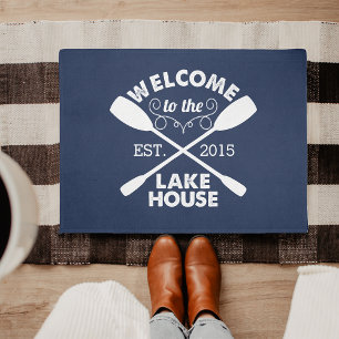 Willkommen im Lake House Navy & White Paddles Fußmatte