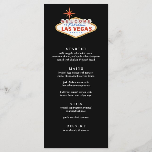 Willkommen im Las Vegas Wedding Rezeptionsmenü Menükarte (Vorderseite)