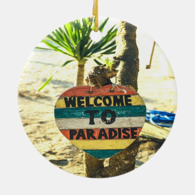 Willkommen im Paradies Beach Ocean Keramik Ornament (Hinten)