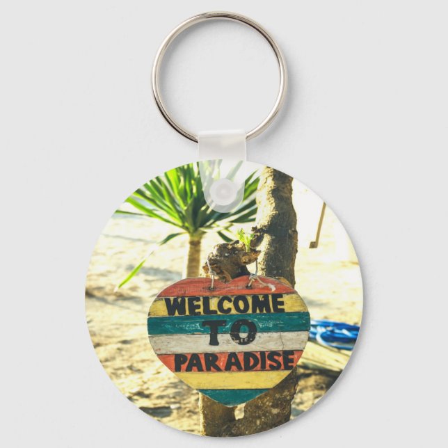 Willkommen im Paradies Beach Ocean Schlüsselanhänger (Vorderseite)