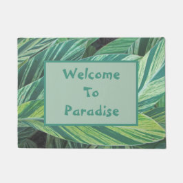 Willkommen im Paradise Island Green Tropical Blätt Fußmatte