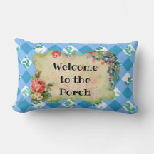Willkommen im Porch Blue Country Gingham Pillow