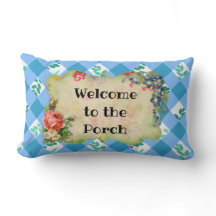 Willkommen im Porch Blue Country Gingham Pillow