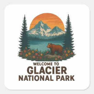 Willkommen im Stickerei-Glacier-Nationalpark USA Quadratischer Aufkleber