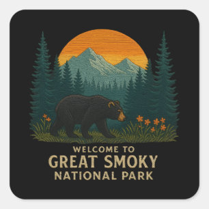 Willkommen im Stickerei Great Smoky Mountains Park Quadratischer Aufkleber