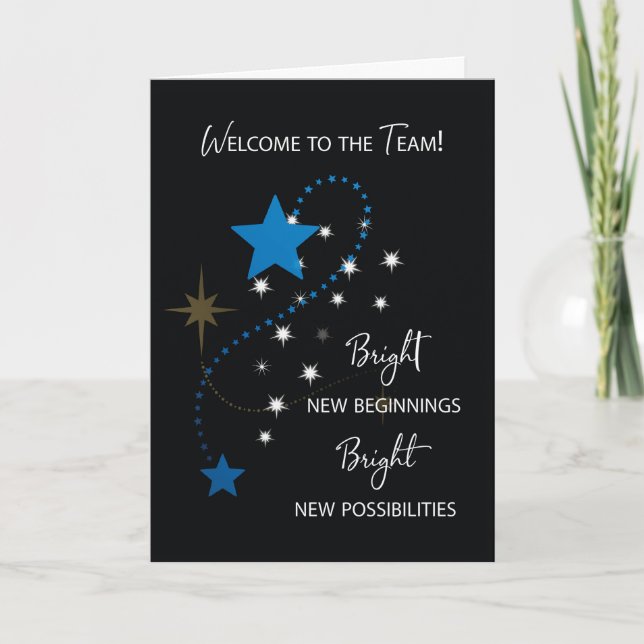 Willkommen im Team Blue and White Stars on Black Karte (Vorderseite)