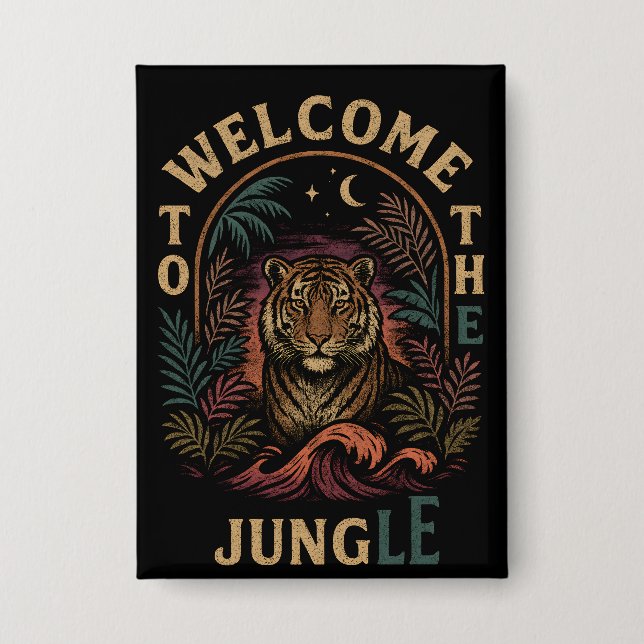 Willkommen im Vintage-Tiger-Dschungel Retro Button (Vorderseite)