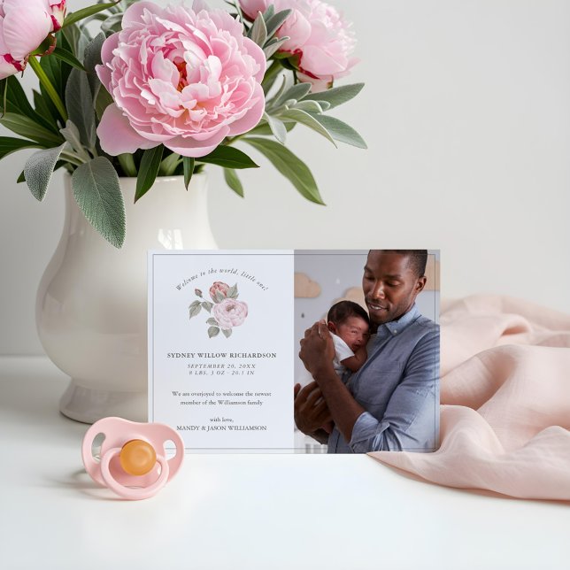 Willkommen im Welt Little One Peony Floral Foto Ankündigung (Welcome to the World Little One Peony Floral Photo Announcement)