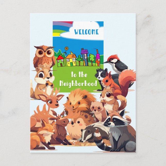 Willkommen in der Nachbarschaft der Waldtiere Postkarte (Vorderseite)