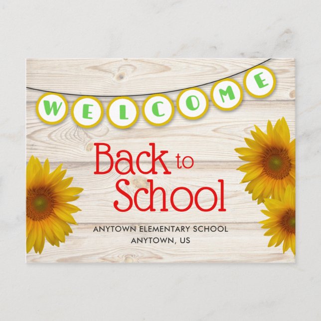 Willkommen in der Schule Yellow Daisies Rustic Postkarte (Vorderseite)