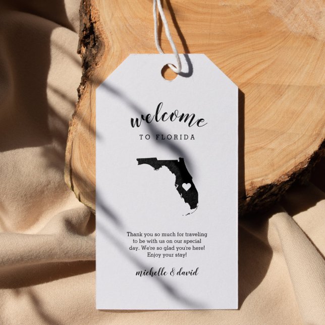 Willkommen in Florida | Kalligraphische Hochzeit Geschenkanhänger (Florida Destination Wedding or Florida state related event welcome tag with state silhouette )
