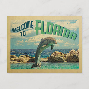 Willkommen in Florida Postcard Dolphin Vintage Rei Postkarte