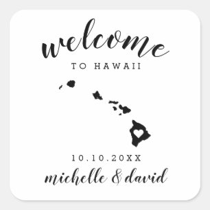 Willkommen in Hawaii   Brauchtum für Hochzeiten Quadratischer Aufkleber