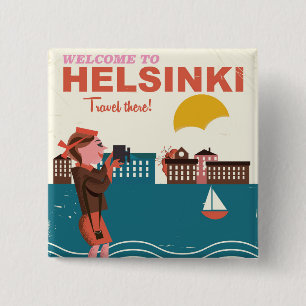 Willkommen in Helsinki Finnland Vintage-Reiseposte Button
