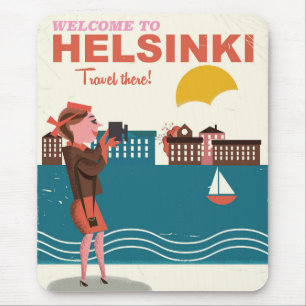Willkommen in Helsinki Finnland Vintage-Reiseposte Mousepad