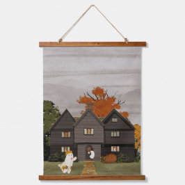 Willkommen in Ihrem Spuk Haus Wandteppich Mit Holzrahmen