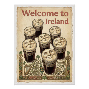 Willkommen in Irland Vintage Pint Gläser Poster