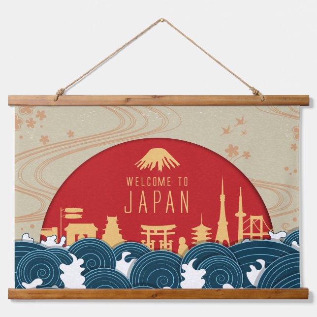 Willkommen in Japan Wandteppich Mit Holzrahmen (Vorne)