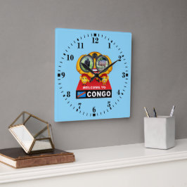 Willkommen in Kongo Quadratische Wanduhr