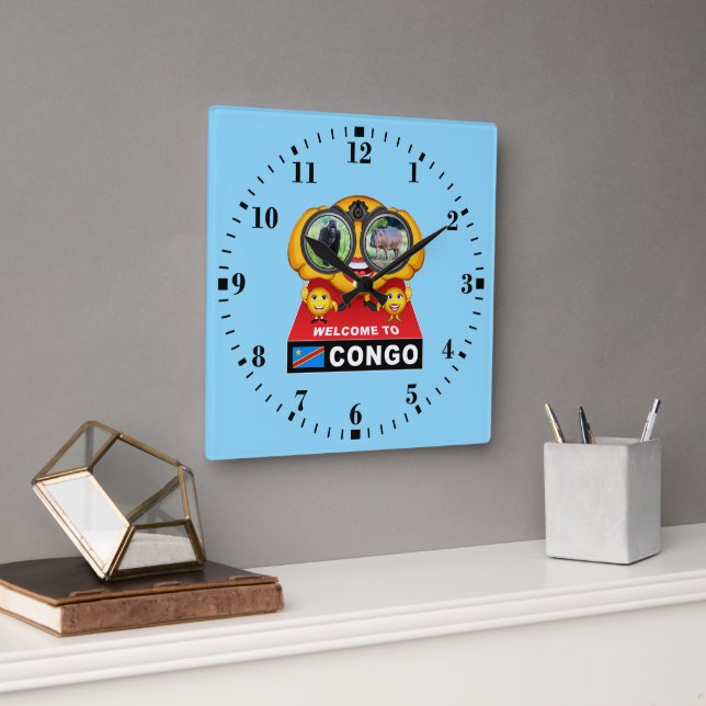 Willkommen in Kongo Quadratische Wanduhr (Büro)