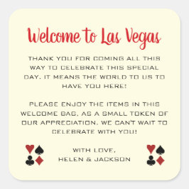 Willkommen in Las Vegas Wedding Welcome Basket Quadratischer Aufkleber