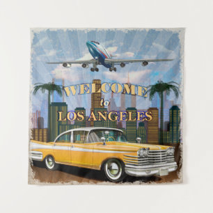 Willkommen in Los Angeles Retro Poster. Wandteppich