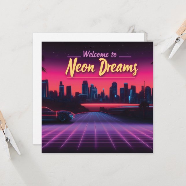 Willkommen in Neon Dreams - Retro Wave Cityscape (Vorderseite/Rückseite Beispiel)